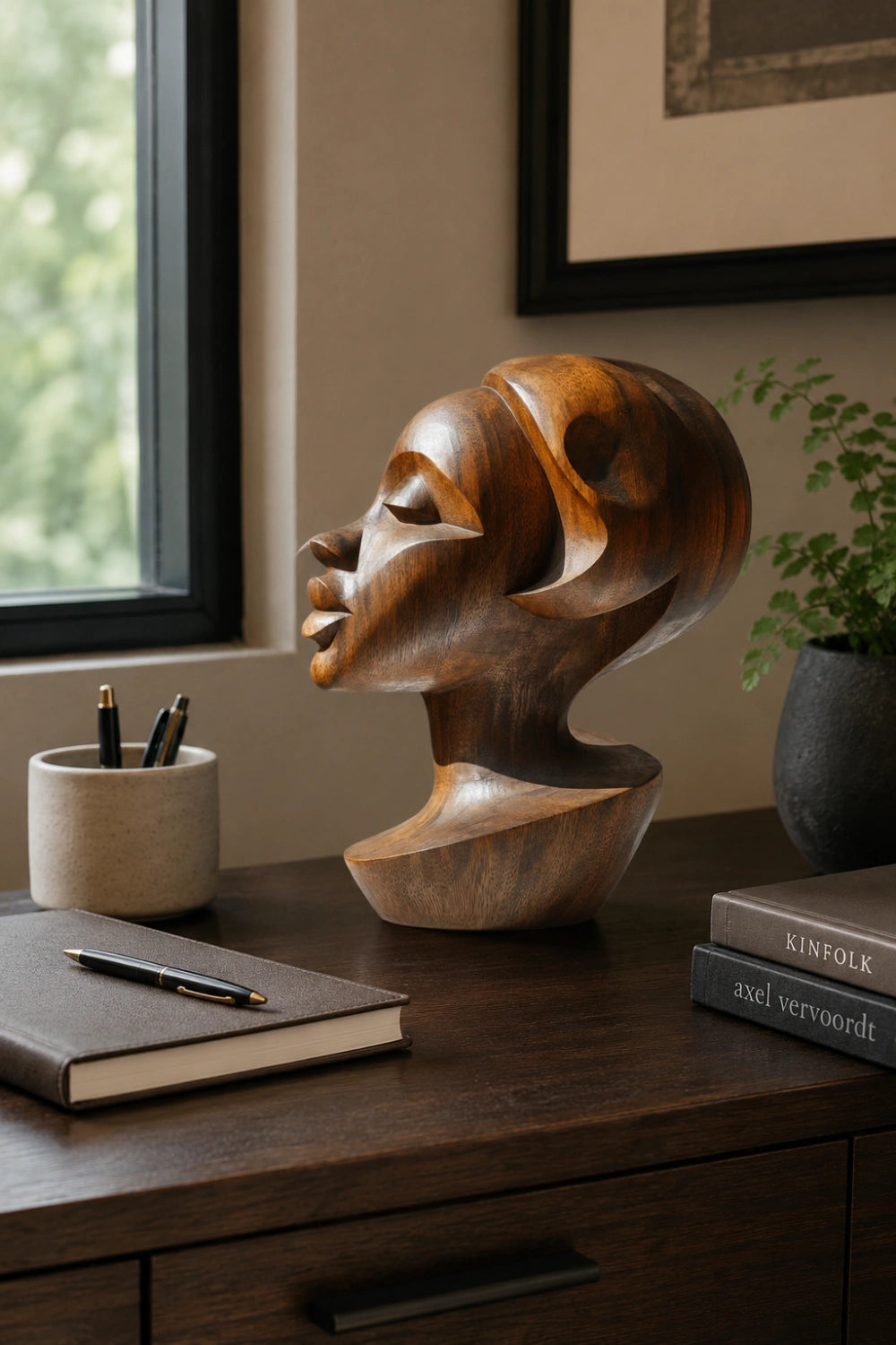 Mid-Century Modern Wooden Bust | Hand-Polished Feminine Silhouette Sculpture