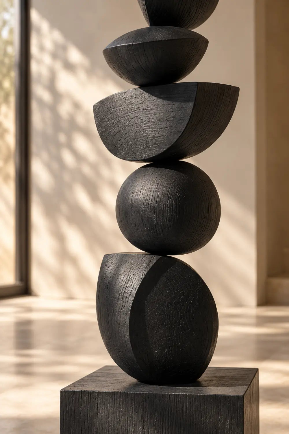 Large Black Wooden Abstract Sculpture For Modern Minimalist Home Decor And Living Room Accent