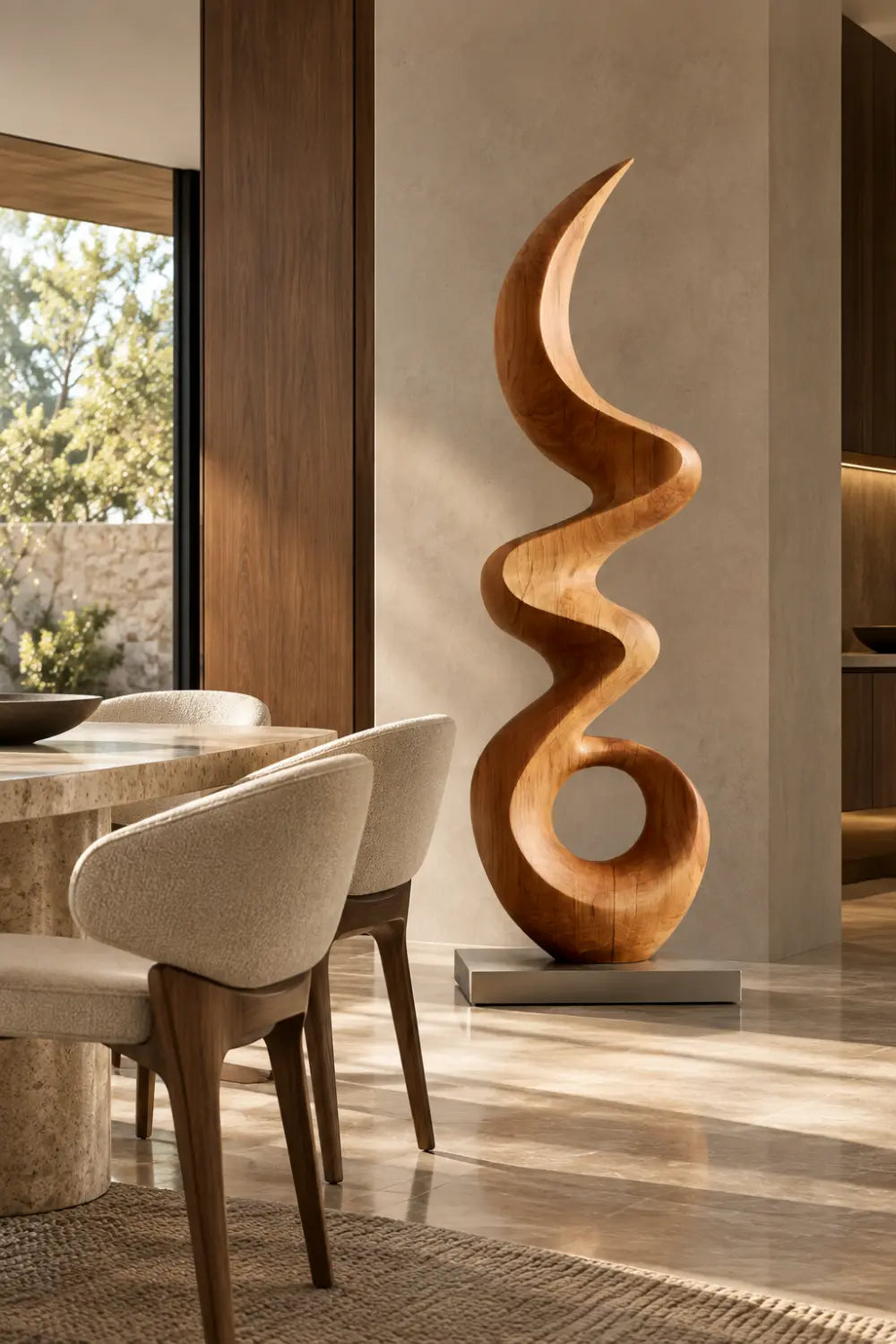 Large Abstract Oak Wood Sculpture For Modern Home Decor