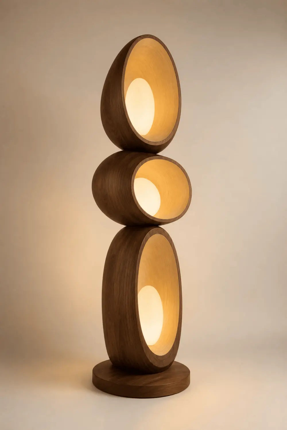 Modern Walnut Floor Lamp With Abstract Stacked Wood Design For Living Room