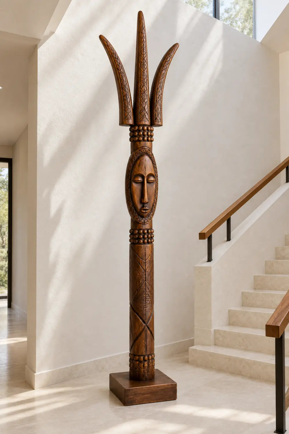 Large Vertical African Art Sculpture Abstract Human Form For Modern Bohemian Interior Design
