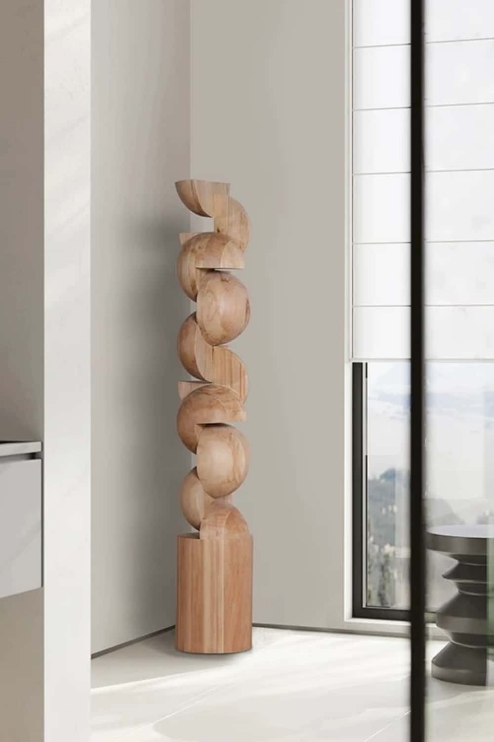 Black Abstract Large Wooden Sculpture Geometric Wood Sculpture Art Decor