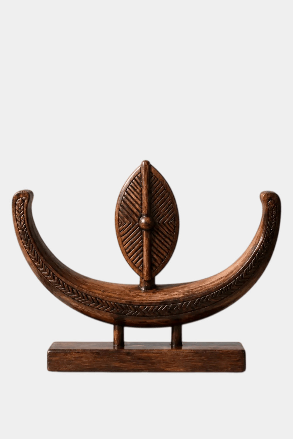 Abstract Wooden Desktop Sculpture Minimalist Tribal Art For Office Or Living Room Display