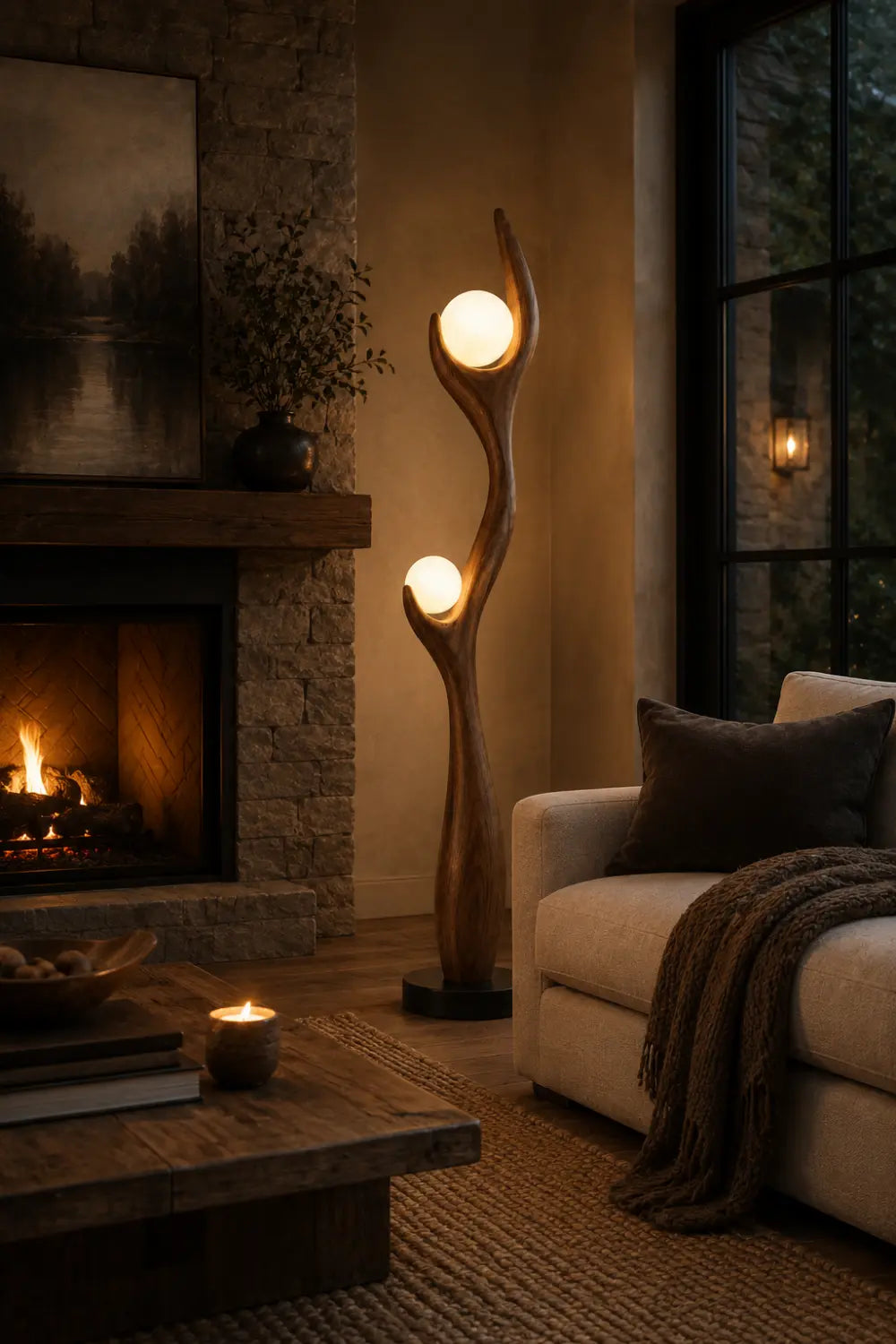 Handcrafted Abstract Wood Lamp Sculpture For Contemporary Home Interiors