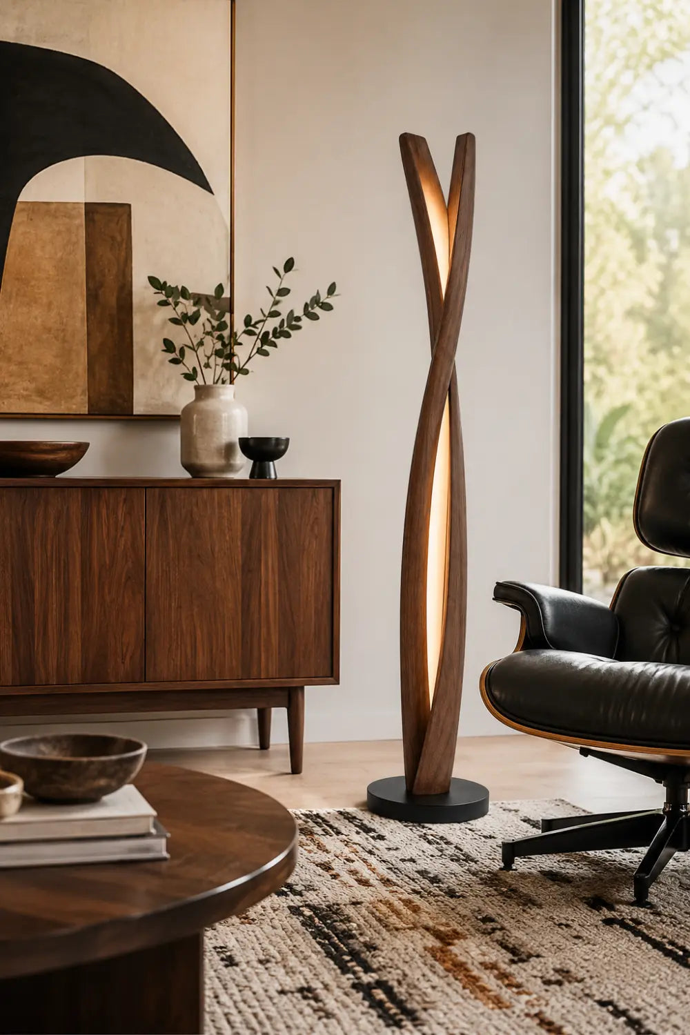 Handcrafted Wooden Sculpture Lamp Abstract Twist Design Ambient Lighting For Luxury Interiors