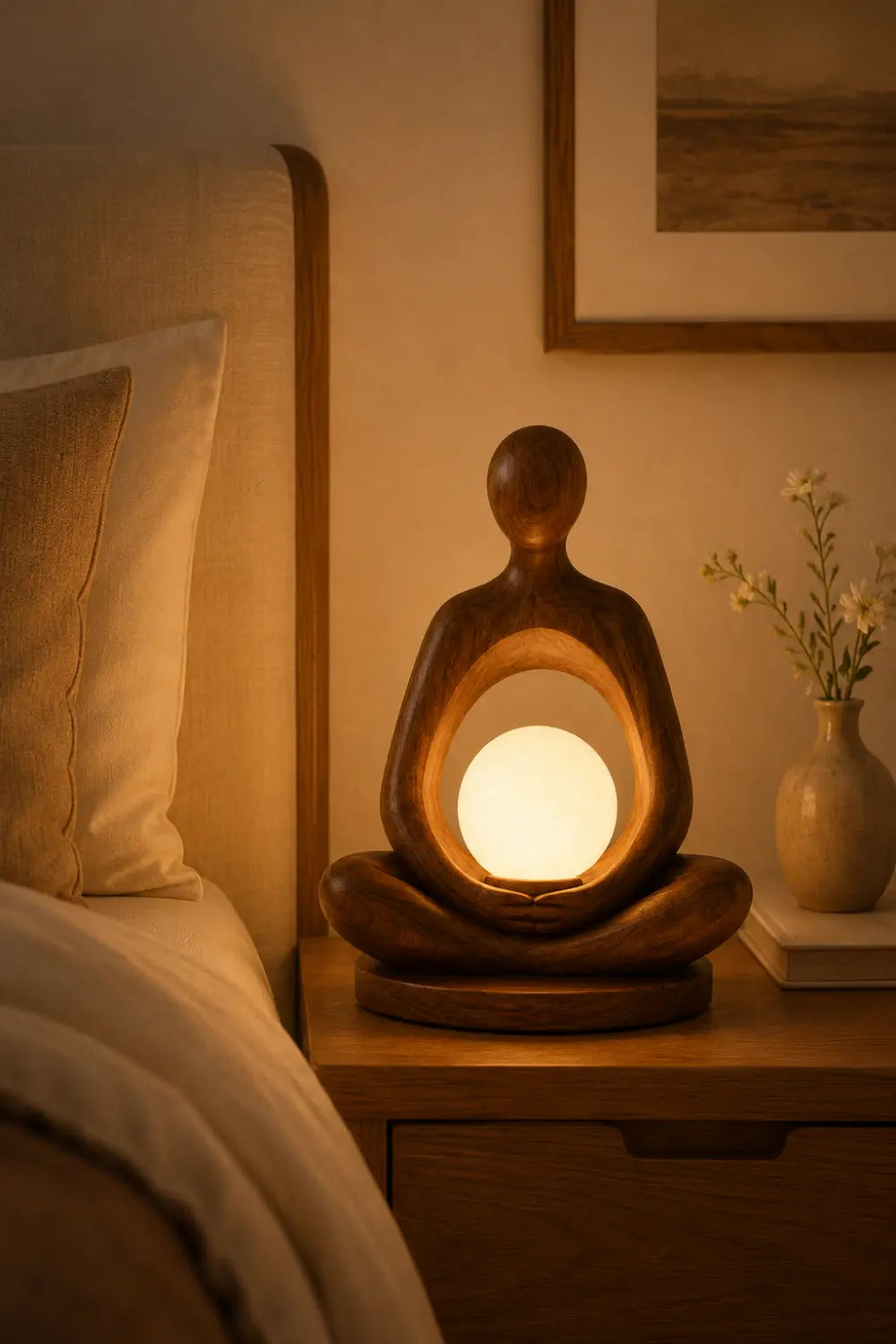 Minimalist Wood Table Lamp With Abstract Human Form For Contemporary Interior Styling