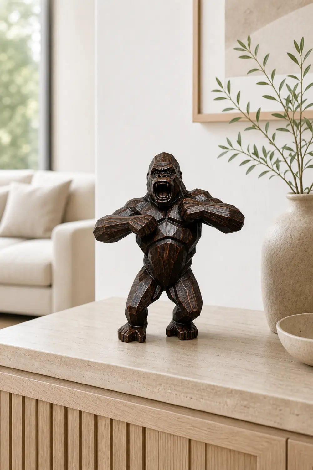 Hand Carved Walnut Gorilla Sculpture Modern Abstract Animal Statue For Home Decor