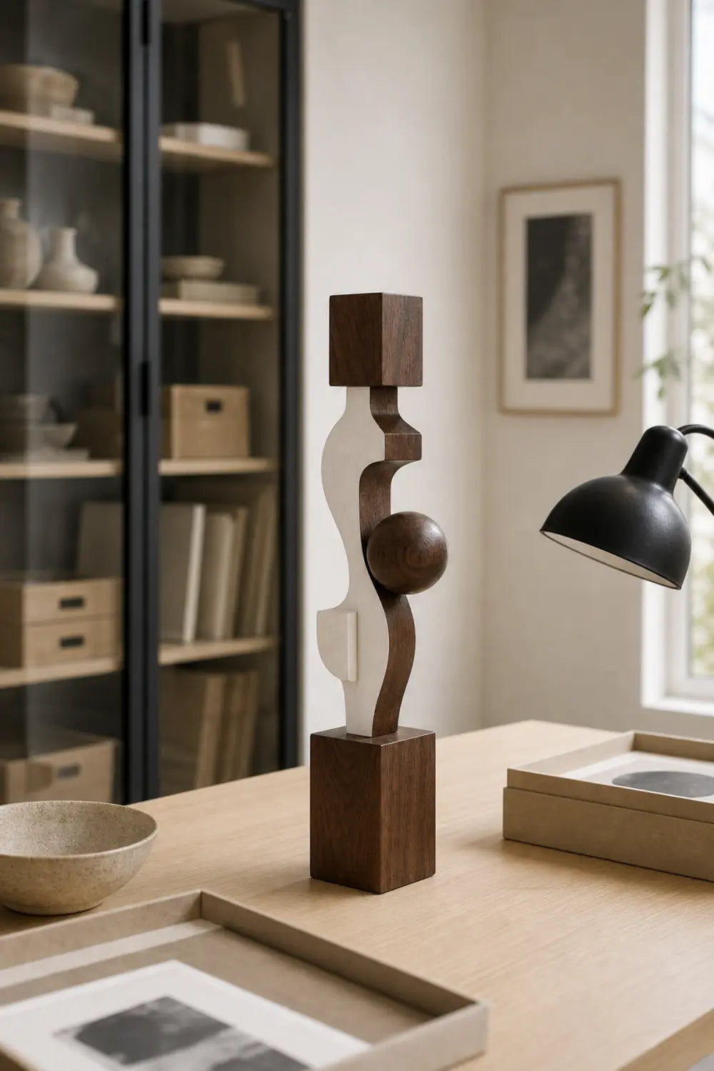 Large Abstract Wood Floor Sculpture Modern Minimalist Home Decor Art Piece