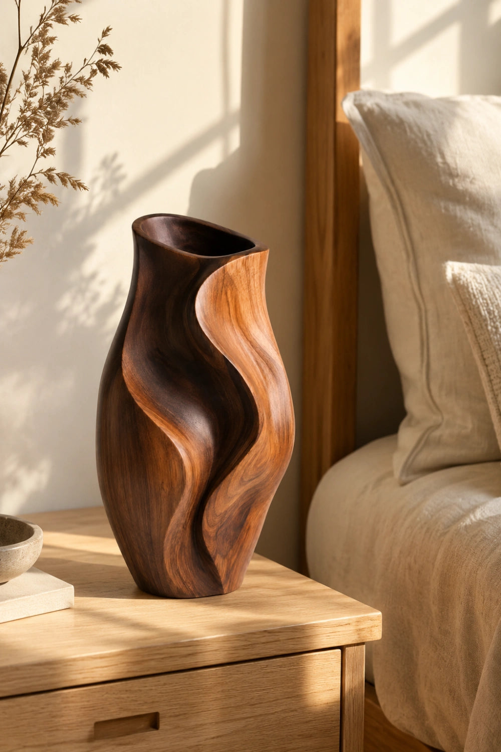 Hand Carved Abstract Wooden Vase Modern Minimalist Home Decor Gift
