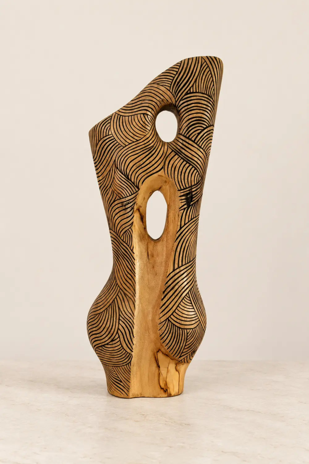 Abstract Wooden Vase With Intricate Carvings For Modern Home Decor