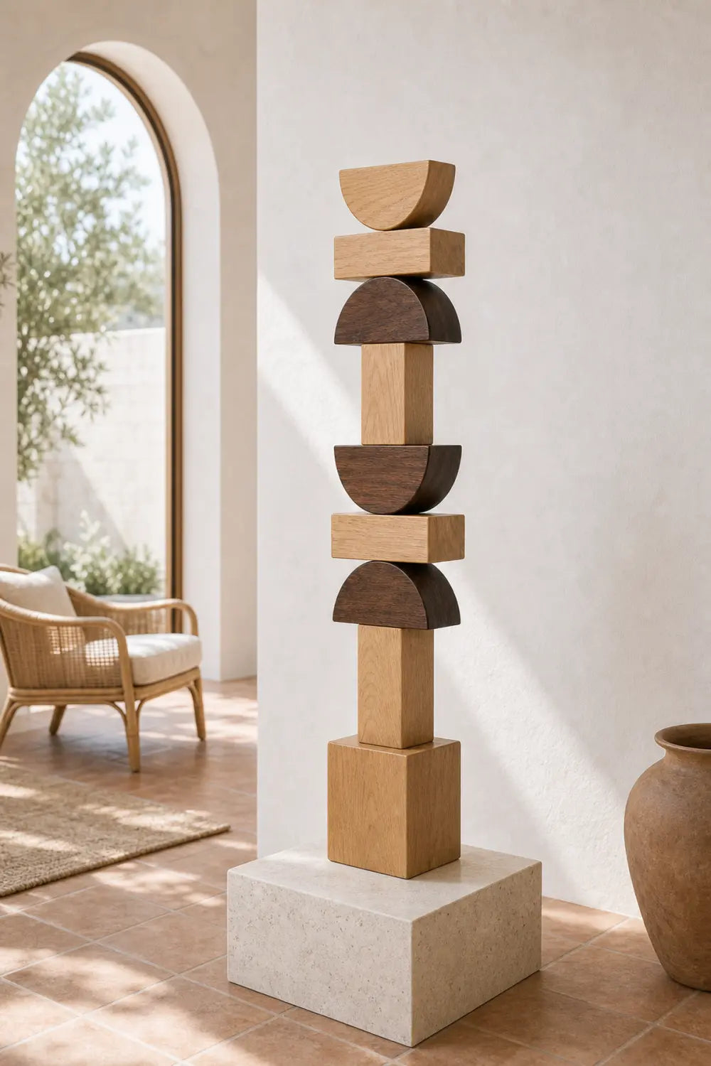 Large Modern Geometric Wood Sculpture For Entryway And Living Room Decor
