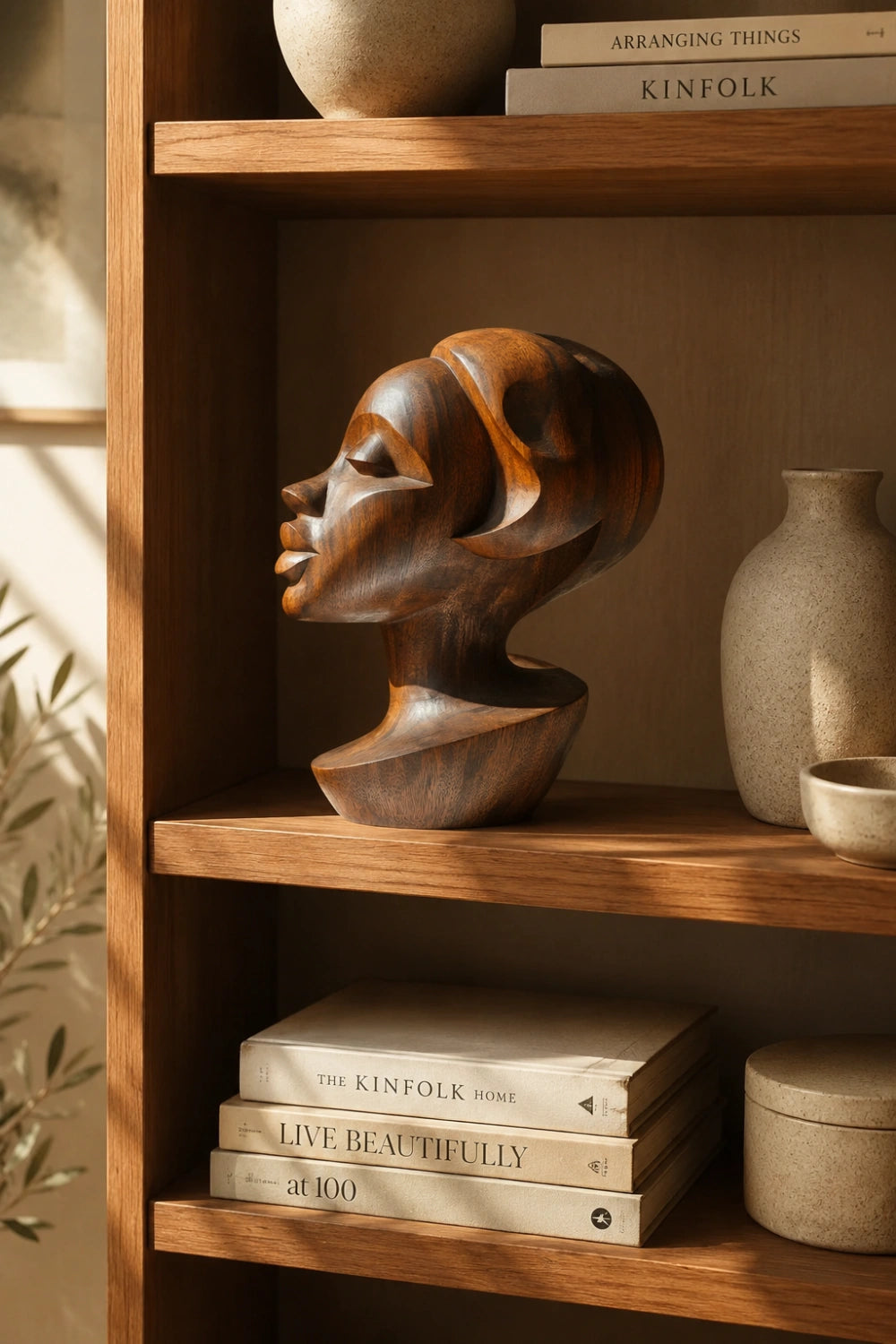Mid-Century Modern Wooden Bust | Hand-Polished Feminine Silhouette Sculpture