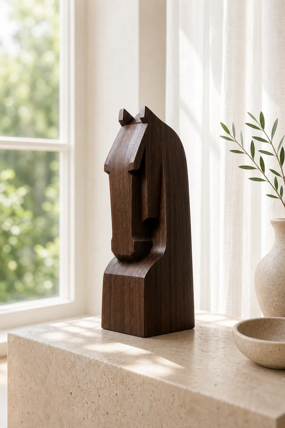 Hand Carved Minimalist Wood Horse Statue Unique Gift Animal Wooden Sculptures