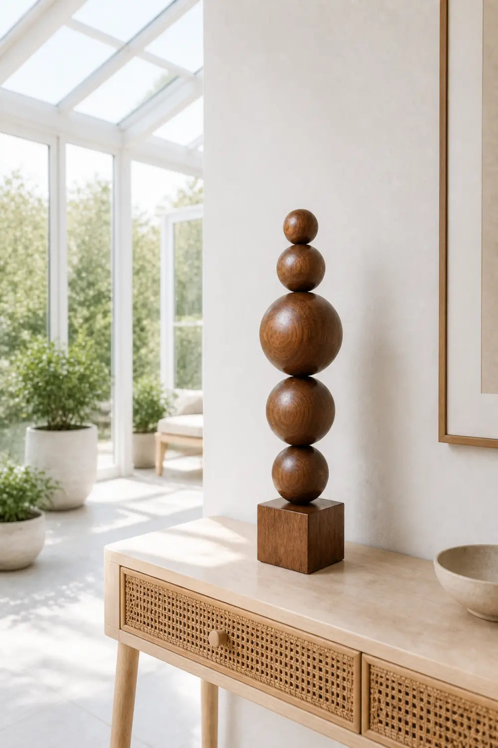 Handcrafted Minimalist Wood Sphere Sculpture Large Geometric Floor Art For Modern Home Decor