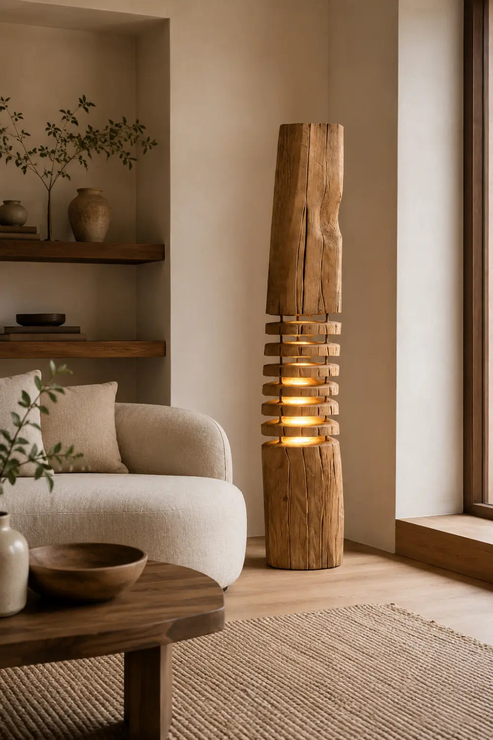 Handcrafted Wooden Floor Lamp With Warm Light For Modern Living Rooms