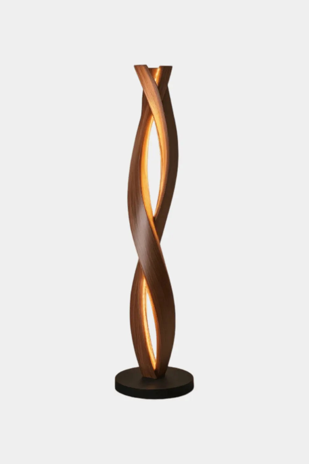 Handcrafted Walnut Floor Lamp With Spiraling Abstract Form For Modern Living Rooms