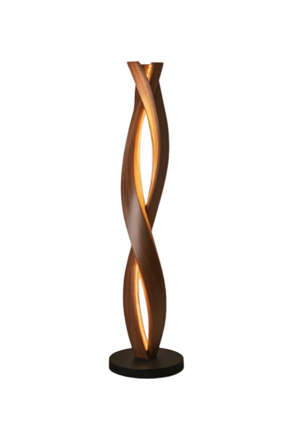 Handcrafted Walnut Floor Lamp With Spiraling Abstract Form For Modern Living Rooms