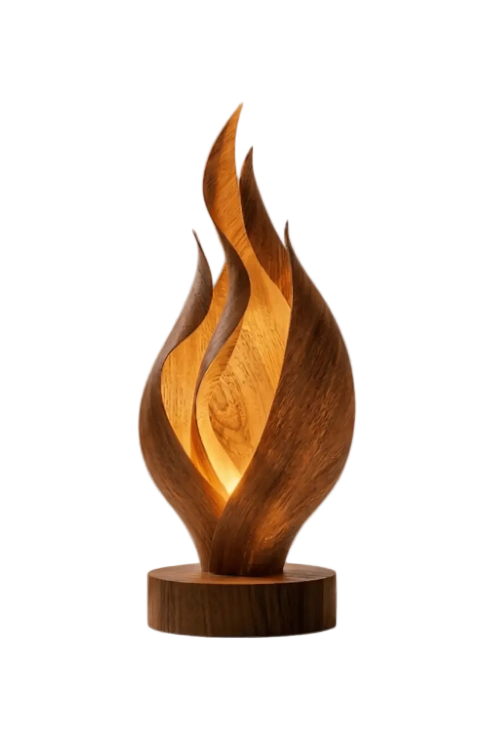 Abstract Wooden Flame Table Lamp Hand Carved Walnut Desk Light For Modern Home Decor