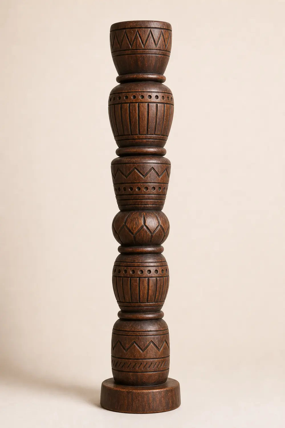 Stacked Geometric Wood Floor Sculpture | Tall Pillar Decor For Living Space
