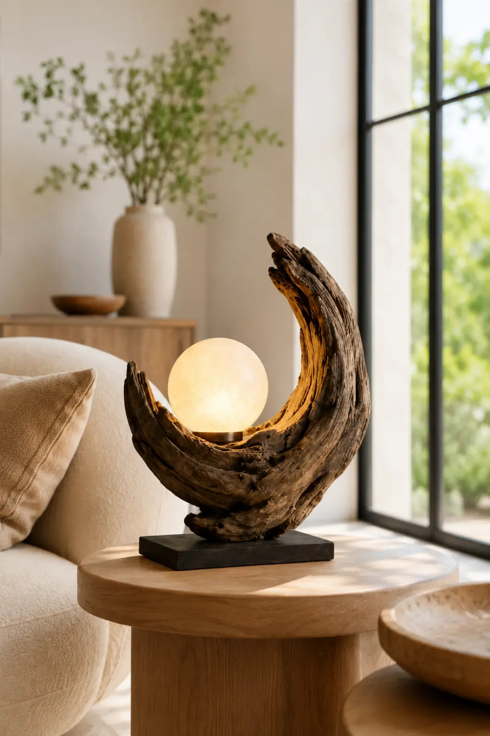 Handcrafted Wooden Sculpture Lamp Abstract Design For Living Room And Bedroom