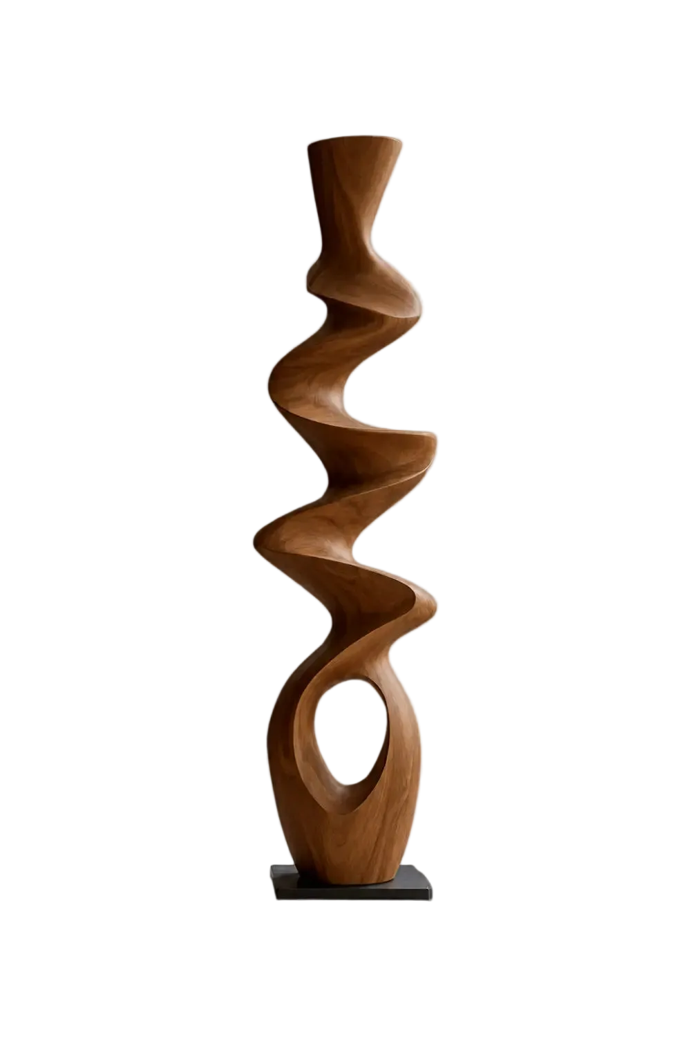 Swirling Wood Floor Sculpture | Tall Helical Statue For Living Space Decor