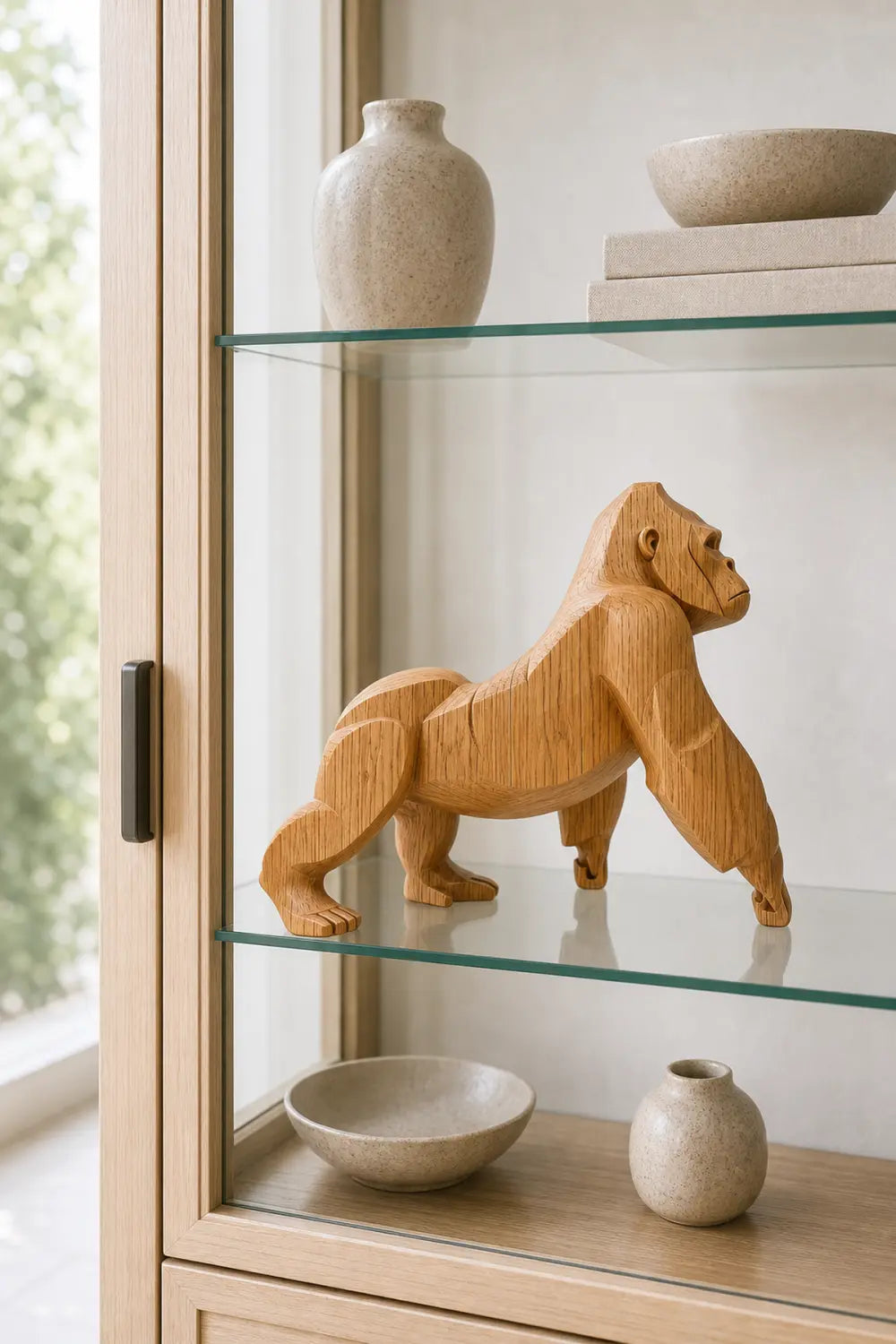 Hand-Carved Wooden Gorilla Sculpture Modern Animal Statue For Home Decor