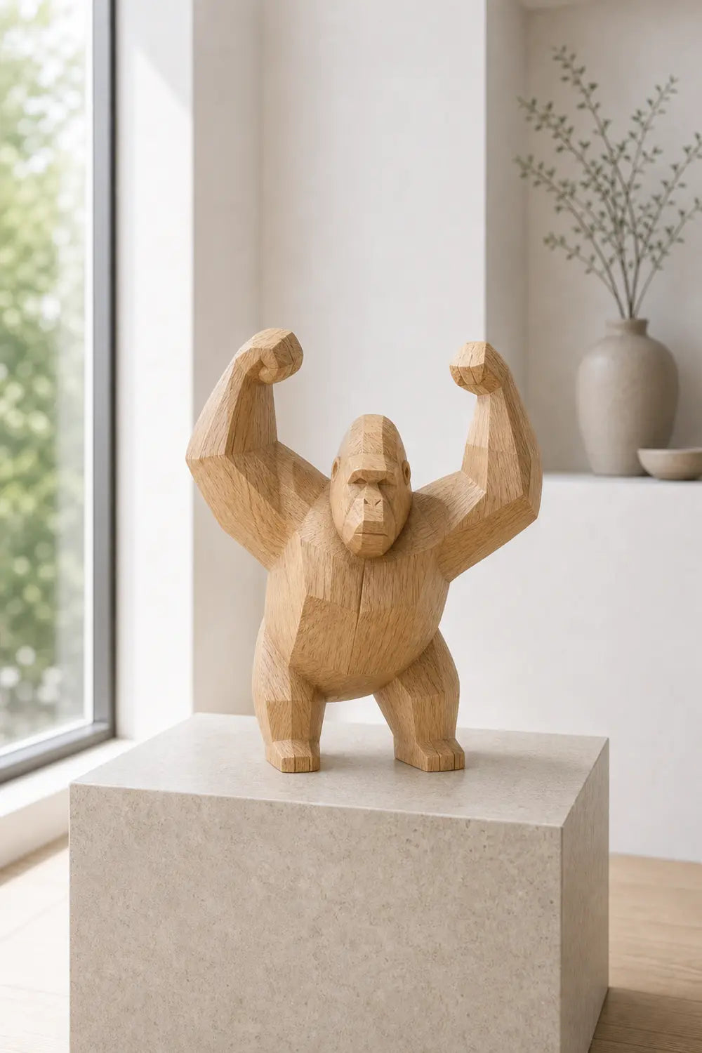 Hand-Carved Wooden Gorilla Sculpture Abstract Animal Art For Modern Home Decor
