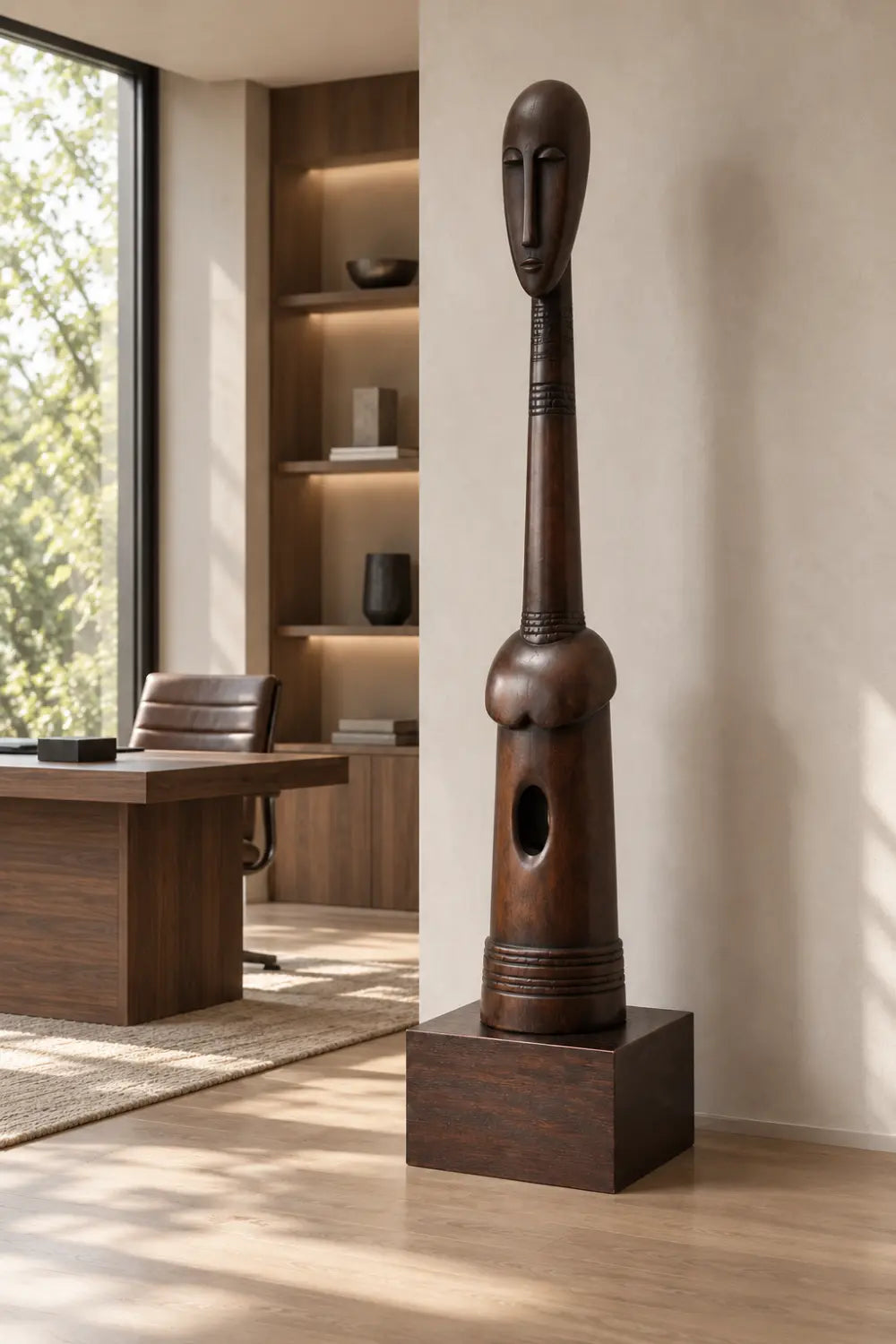Hand-Carved African Tribal Floor Wooden Sculpture For Modern Home Decor