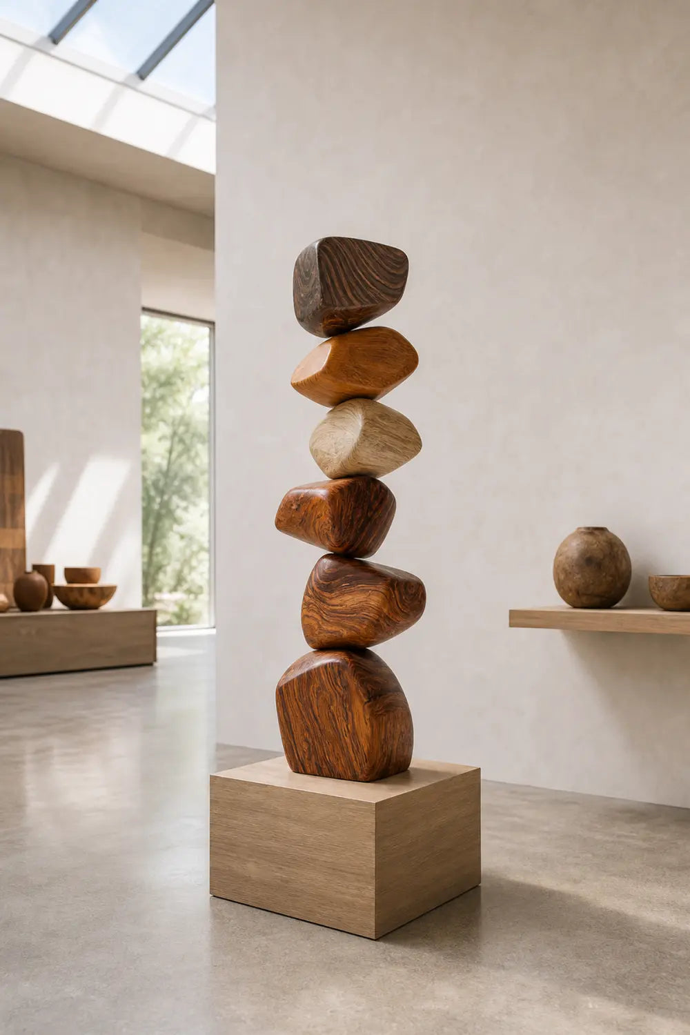 Large Abstract Wooden Floor Sculpture Minimalist Home Decor Art Piece For Living Room