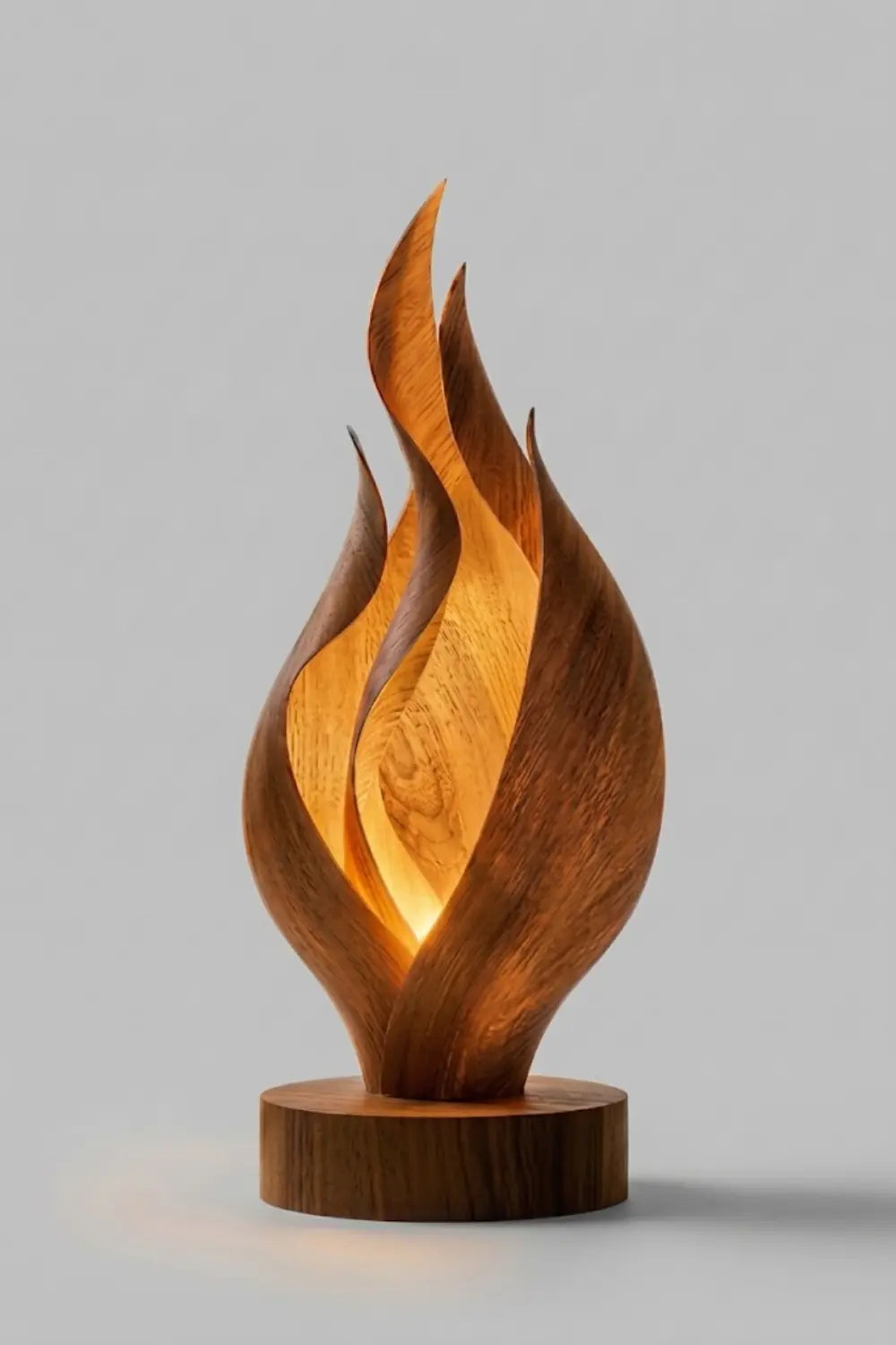 Abstract Wooden Flame Table Lamp Hand Carved Walnut Desk Light For Modern Home Decor