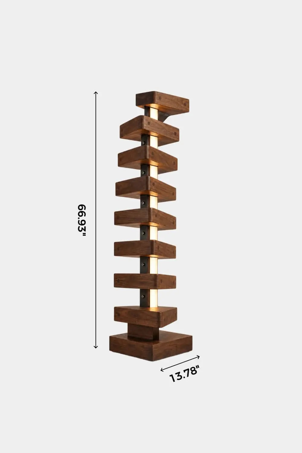 Handcrafted Solid Wood Floor Lamp With Geometric Stacked Design And LED