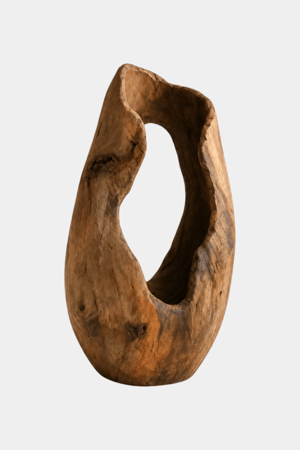 Hand-Carved Wabi-Sabi Wood Vase Rustic Organic Sculpture For Modern Home Decor