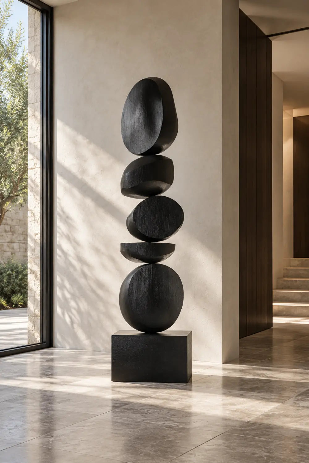 Large Black Wooden Abstract Sculpture For Modern Home Decor