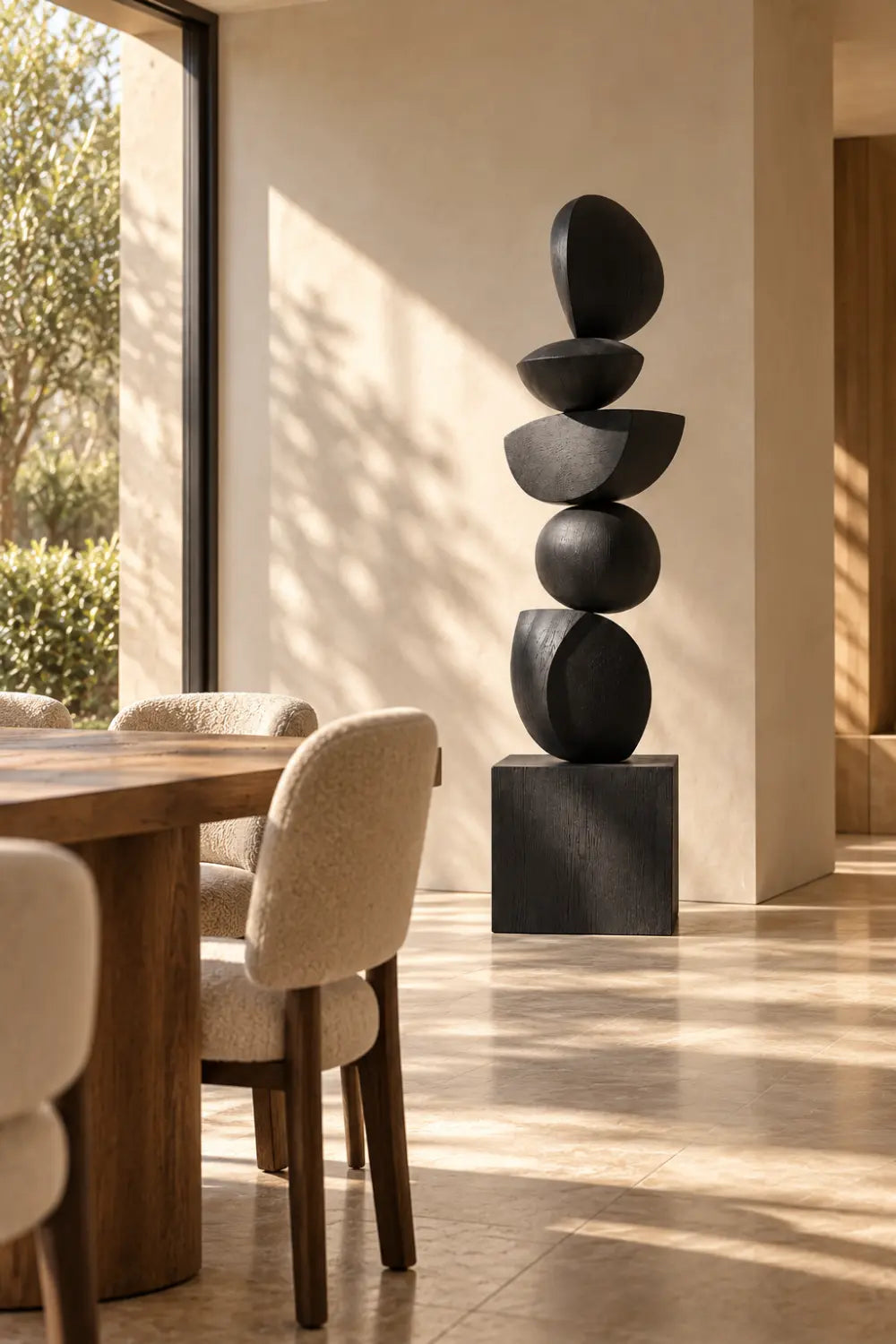 Large Black Wooden Abstract Sculpture For Modern Minimalist Home Decor And Living Room Accent