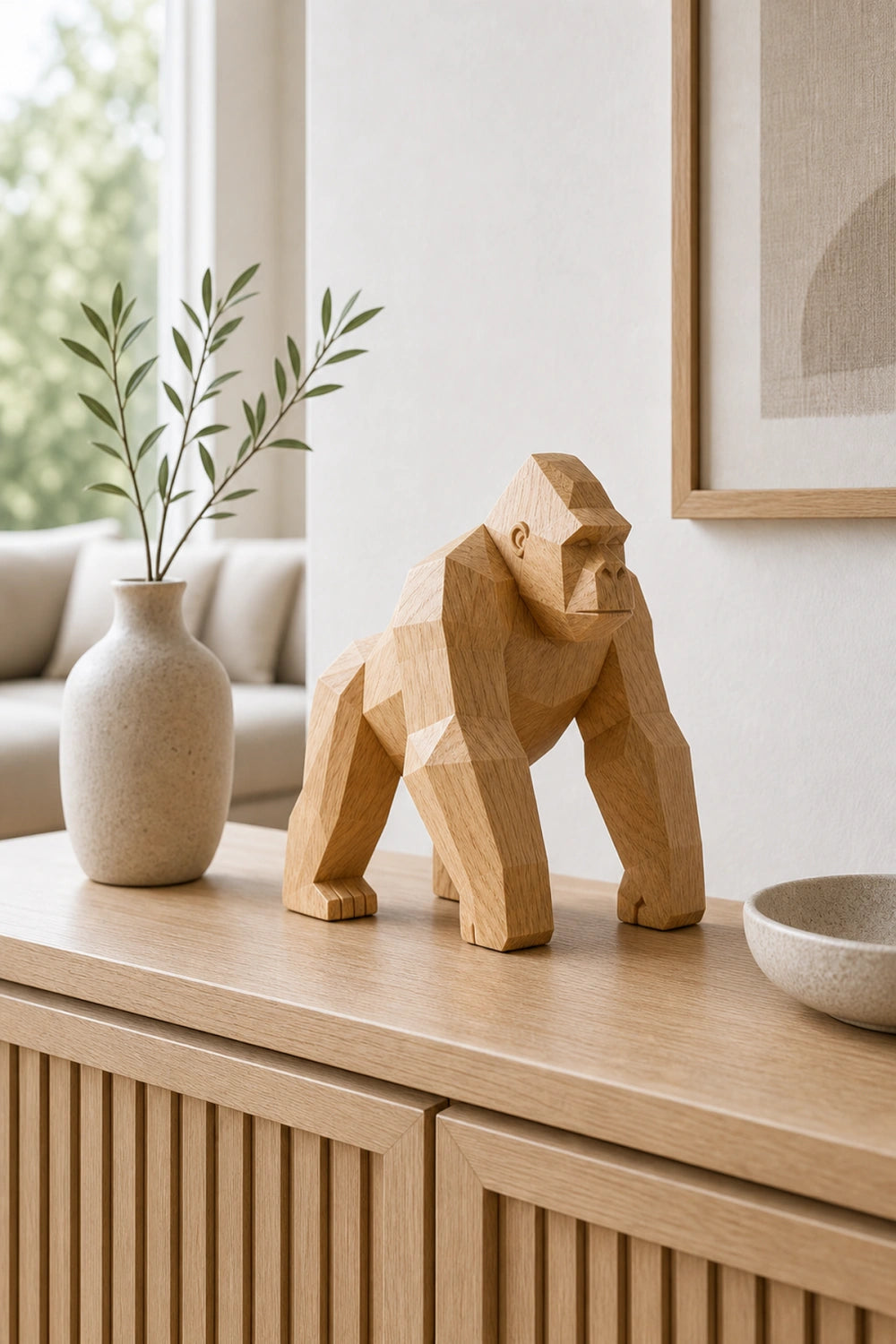 Hand-Carved Wooden Gorilla Sculpture Modern Minimalist Animal Art For Home Decor