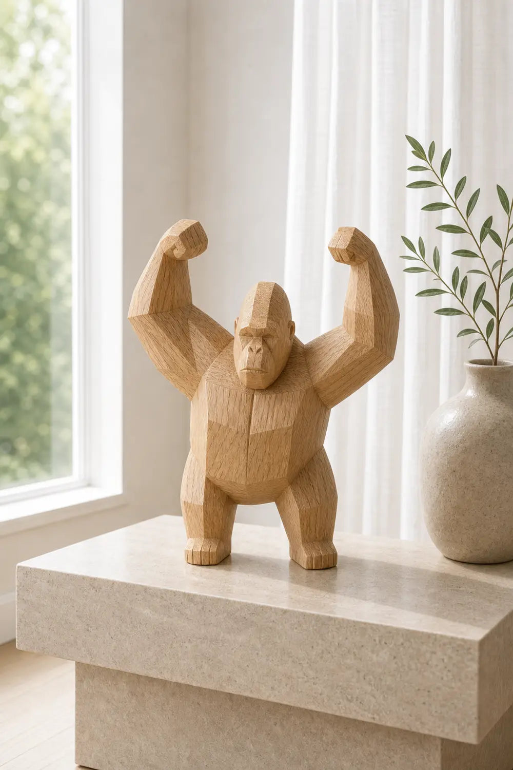 Hand-Carved Wooden Gorilla Sculpture Abstract Animal Art For Modern Home Decor