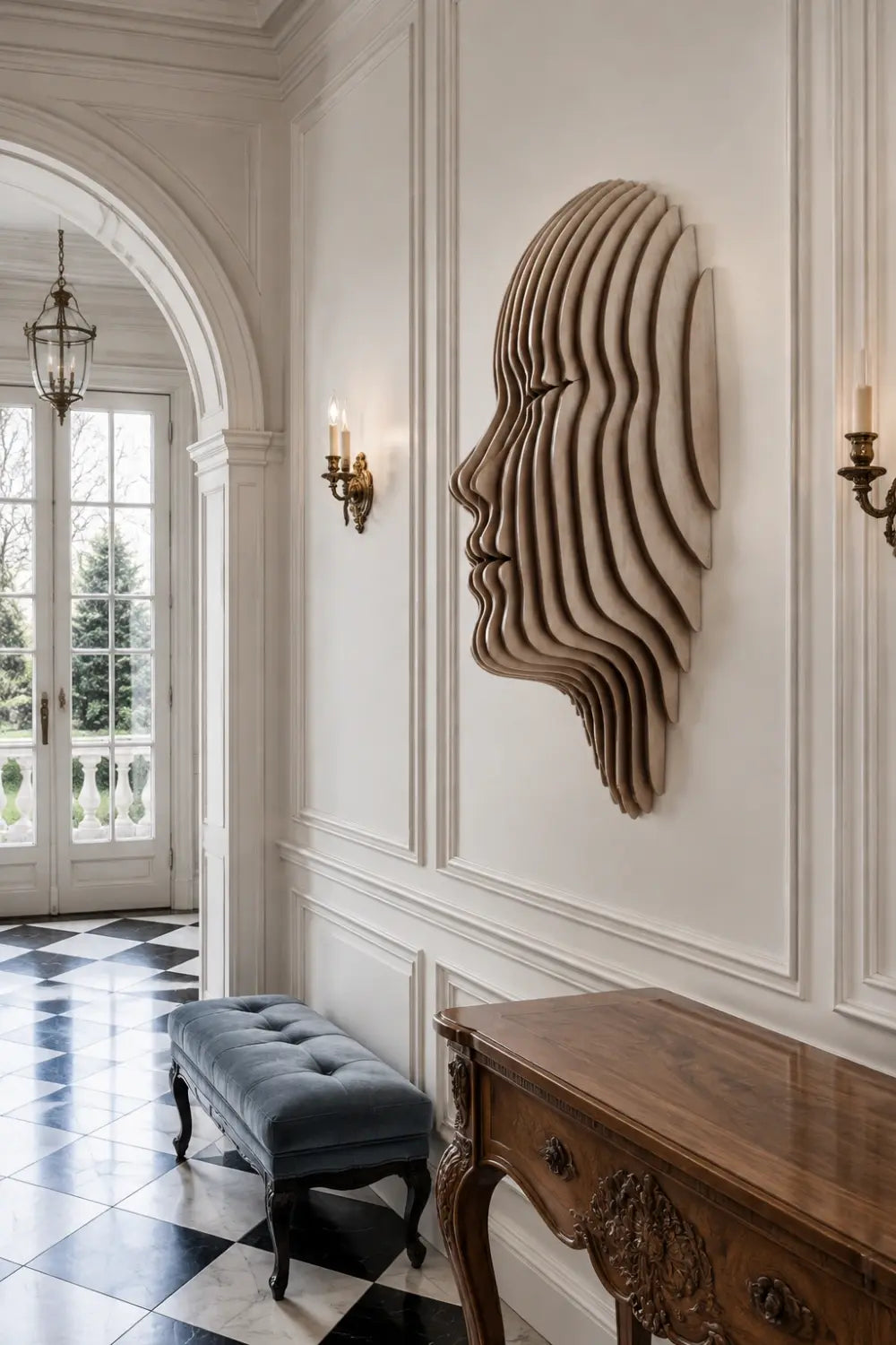 Parametric Sliced Wooden Face Wall Art | 3D Layered Profile Relief Decor