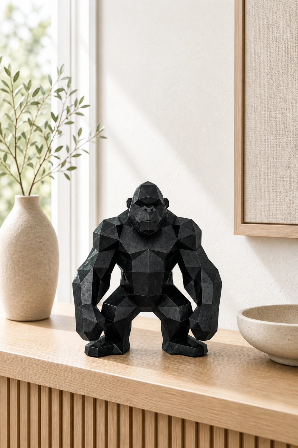 Hand-Carved Geometric Gorilla Wood Sculpture Modern Abstract Animal Art For Home Decor