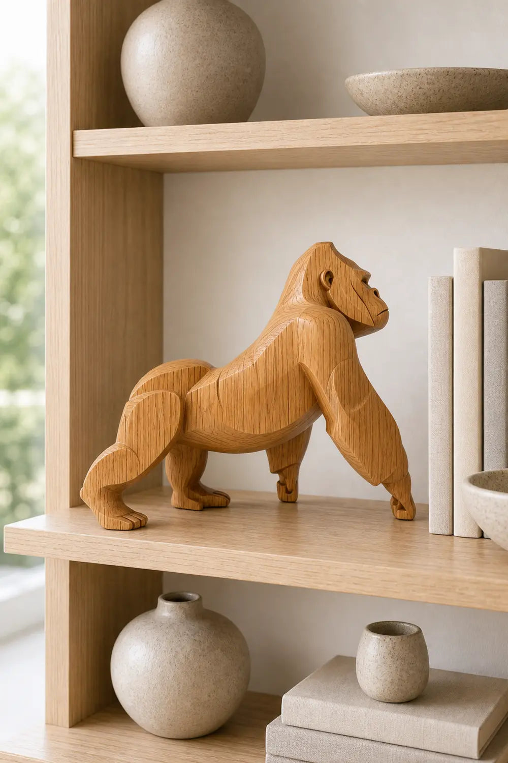 Hand-Carved Wooden Gorilla Sculpture Modern Animal Statue For Home Decor