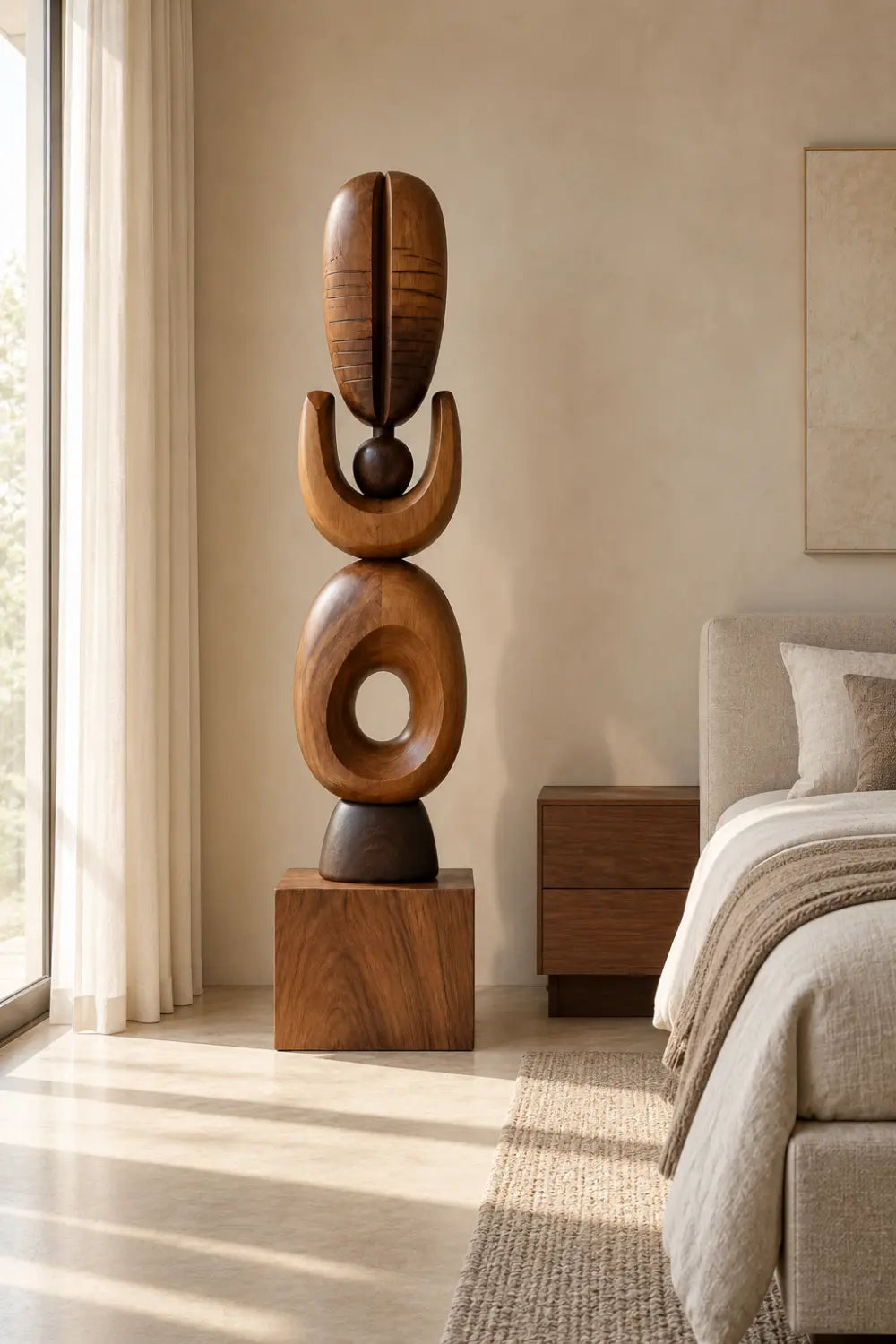 Abstract Stacked Wood Floor Sculpture | Aesthetic Standing Statue For Living Space