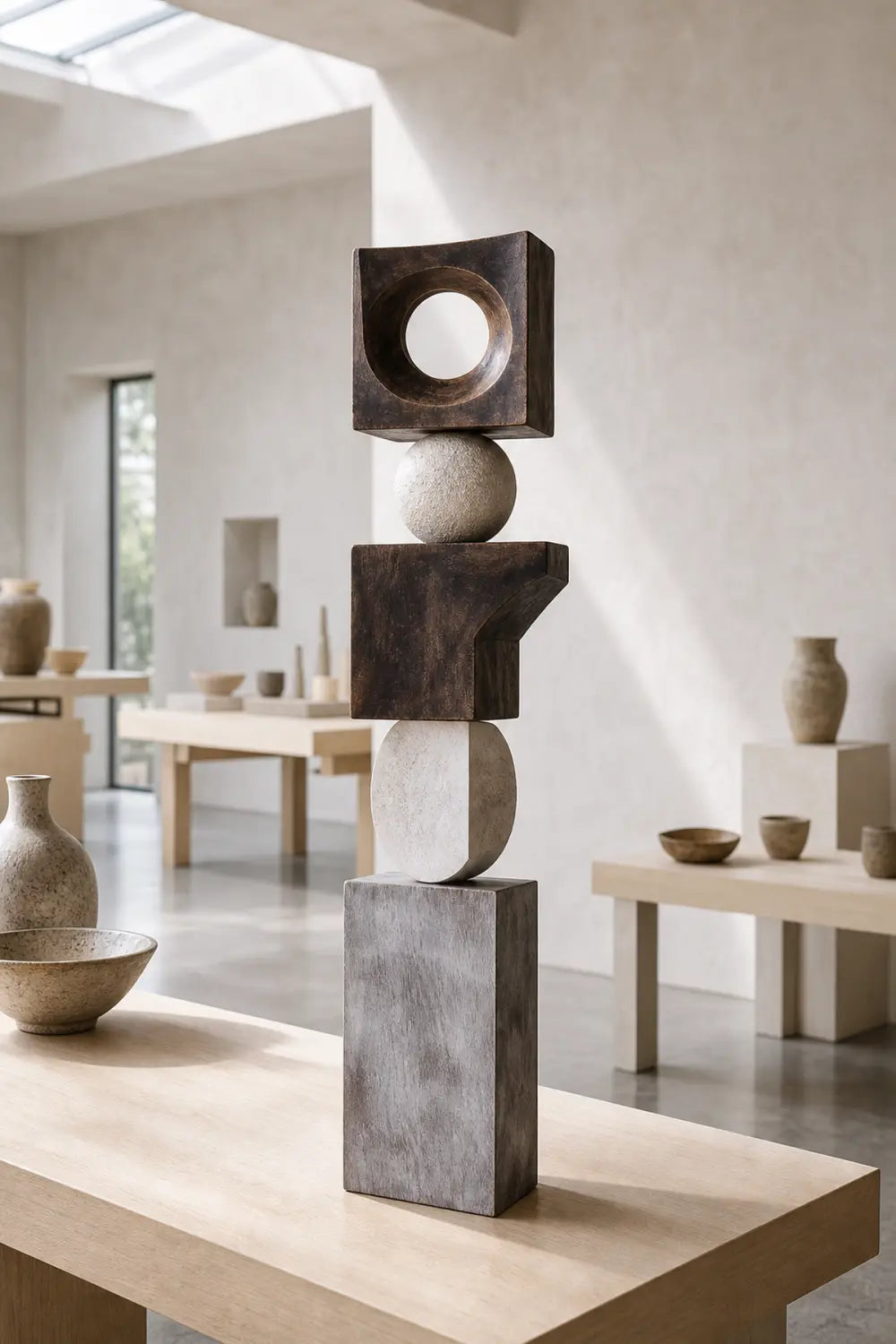 Large Abstract Wooden Floor Sculpture For Modern Minimalist Living Room Decor Handmade