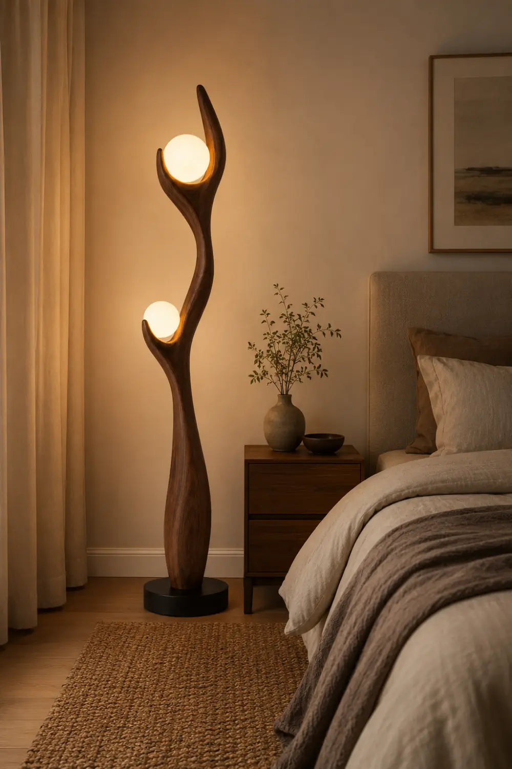 Handcrafted Abstract Wood Lamp Sculpture For Contemporary Home Interiors