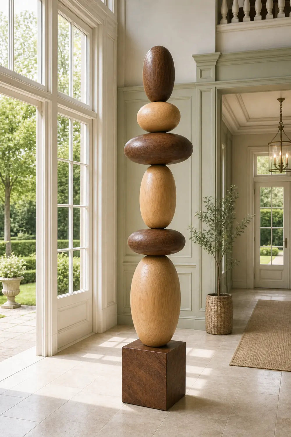 Large Hand-Carved Wooden Sculpture For Modern Minimalist Home Decor And Living Room Accents