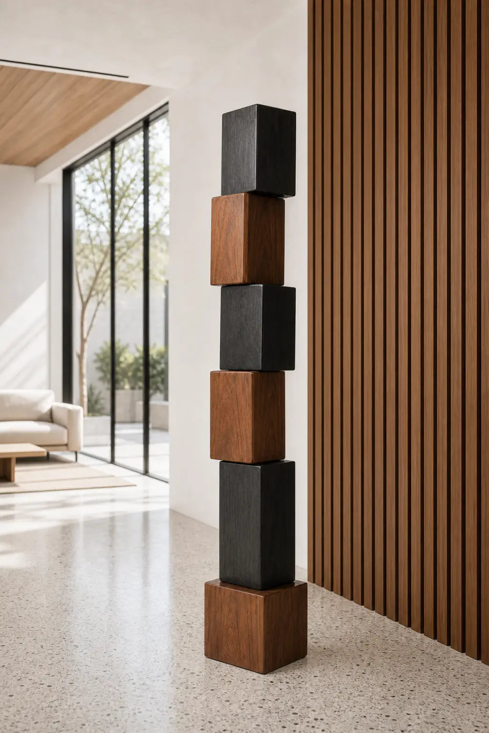 Large Abstract Wooden Floor Sculpture Modern Minimalist Home Decor Art Piece For Living Room