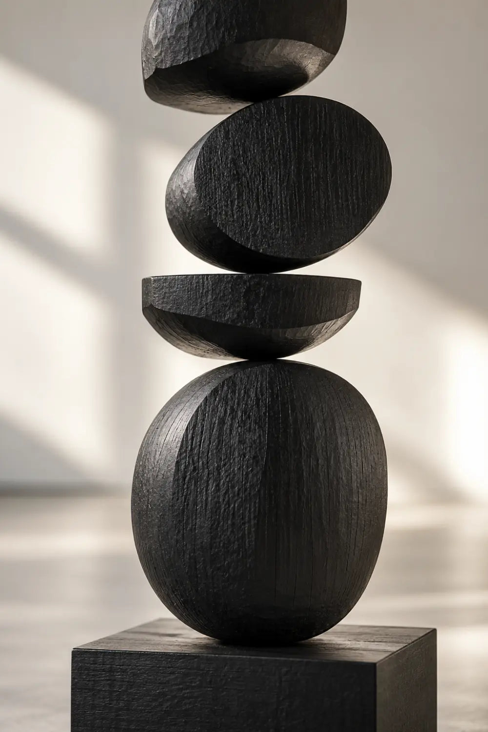 Large Black Wooden Abstract Sculpture For Modern Home Decor
