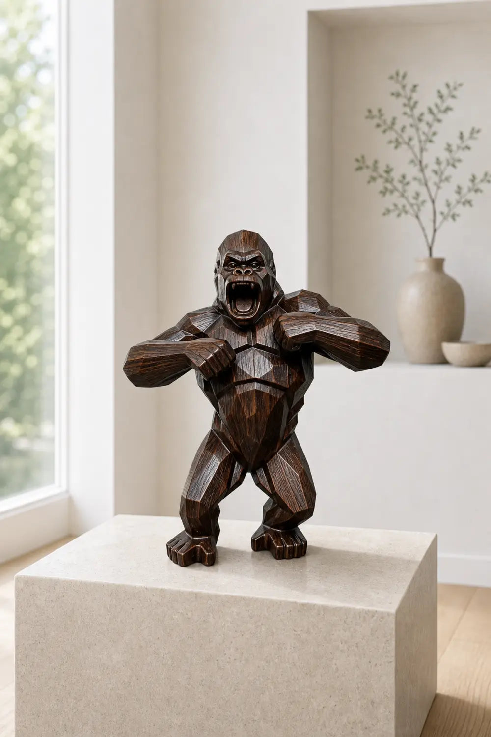 Hand Carved Walnut Gorilla Sculpture Modern Abstract Animal Statue For Home Decor