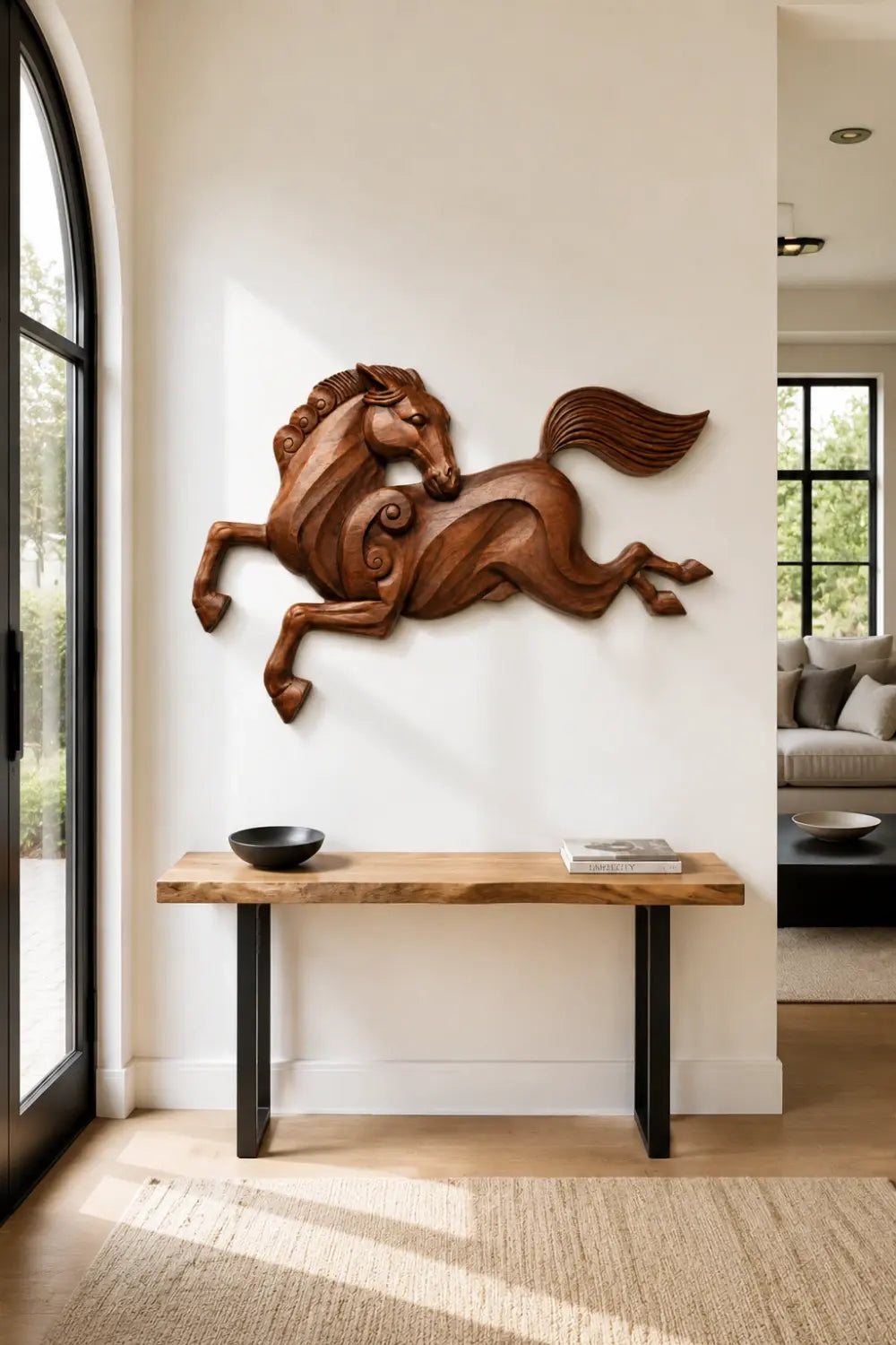 Wooden Horse & Human Profile Wall Relief | Optical Illusion Art