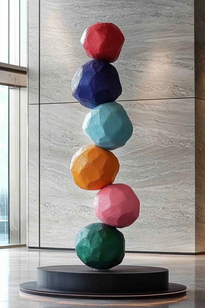 Large Polychrome Wood Sculpture Floor Sculpture Tall Wooden Sculpture Modern Home Decor