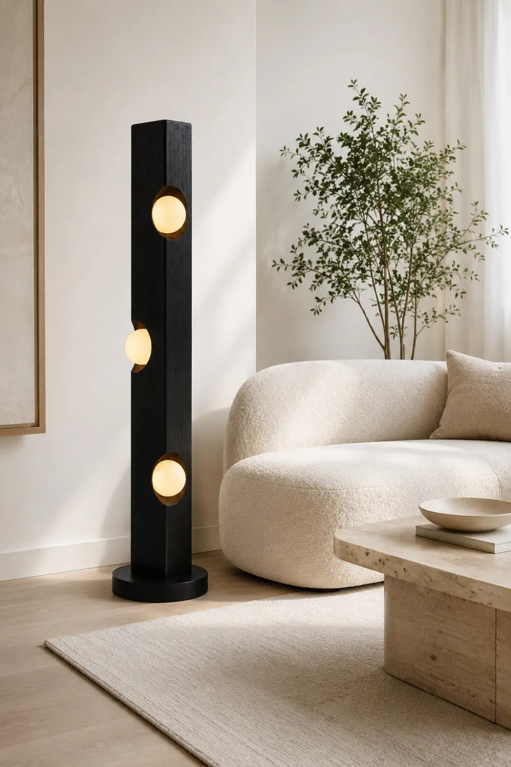 Sculptural Wooden Floor Lamp Abstract Black Timber Light Fixture For Art Gallery Style Home Interiors