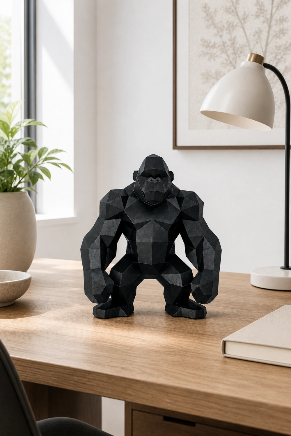 Hand-Carved Geometric Gorilla Wood Sculpture Modern Abstract Animal Art For Home Decor